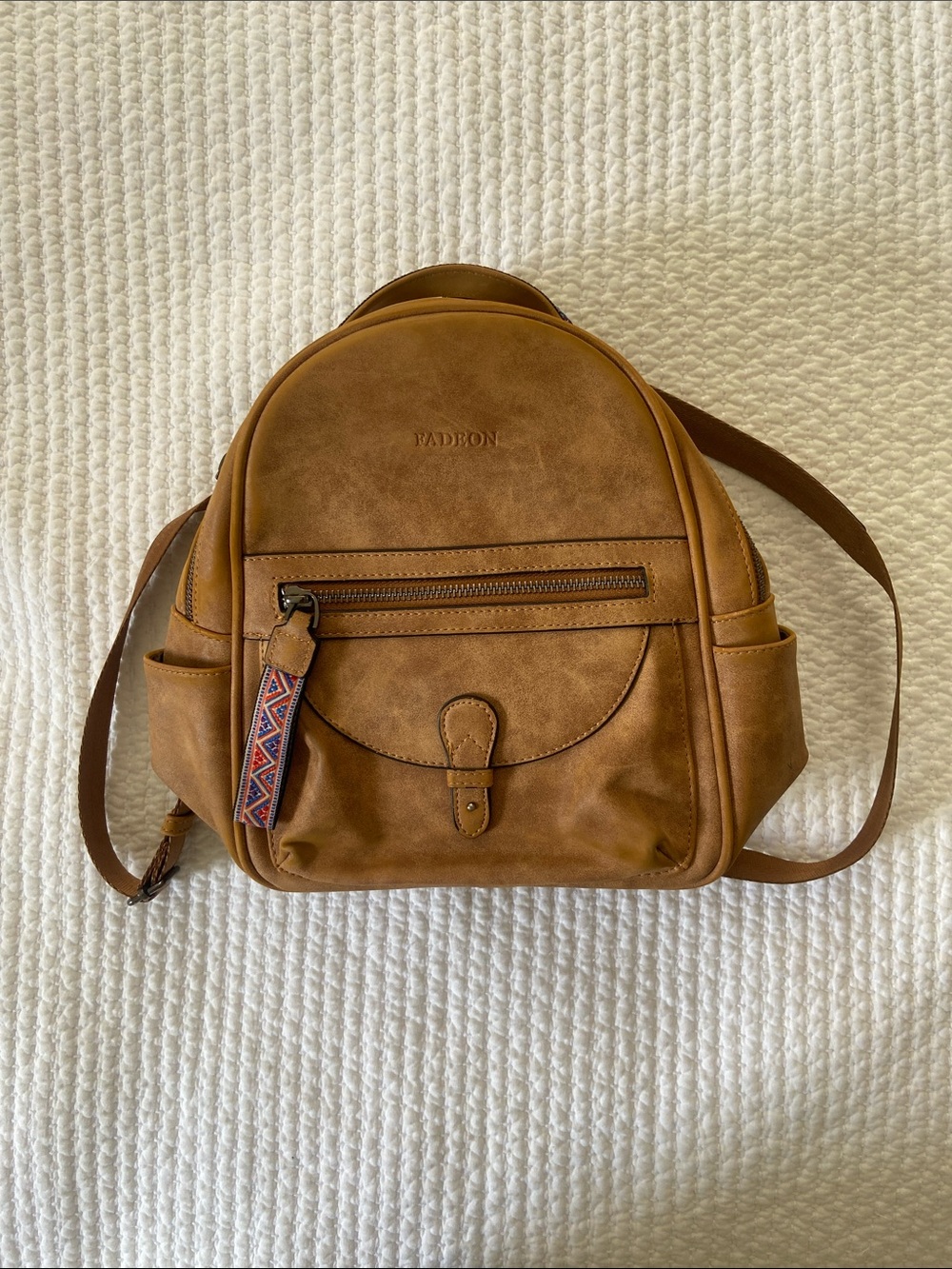 Fadeon Women’s Mini Backpack in Tan Faux Leather